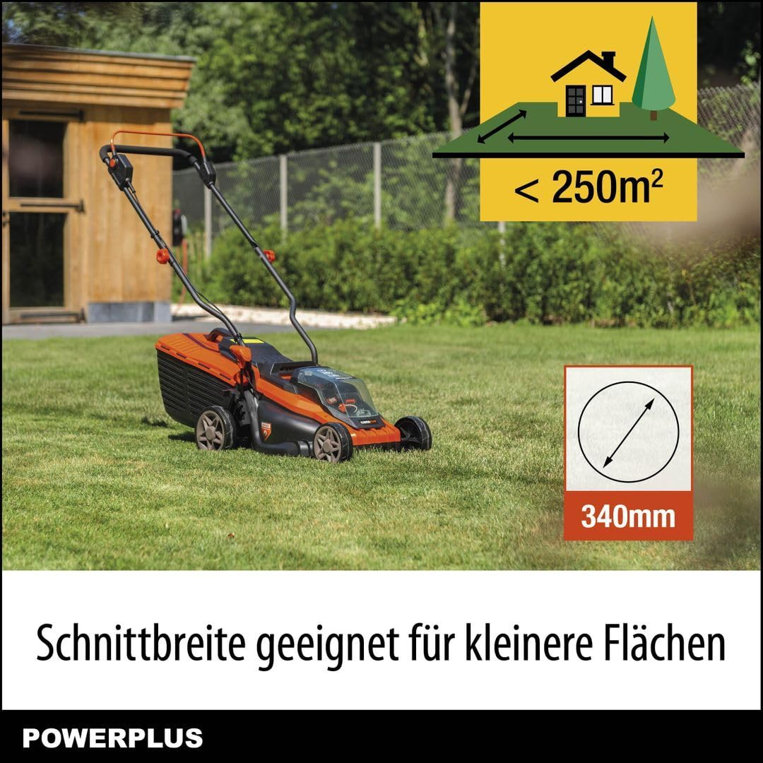 POWDPG75561-20 V - Cortacésped con batería de doble potencia (340 mm de diámetro, sin batería ni cargador, con soporte de césped y descarga trasera)