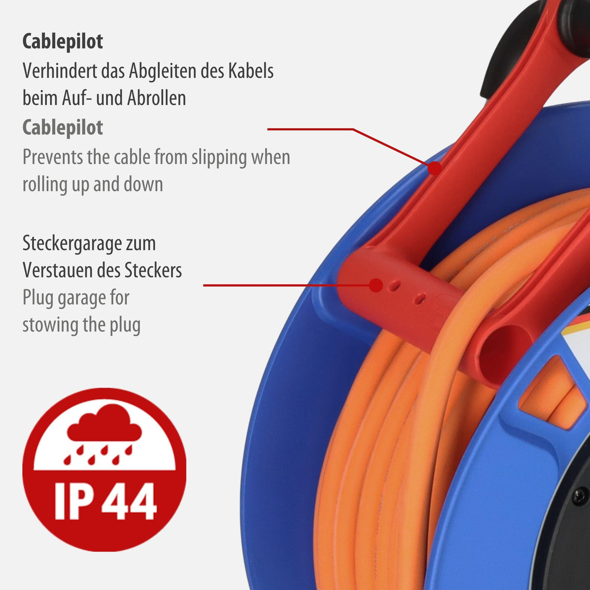 Brennenstuhl Garant CEE IP44 Carrete de cable de camping (CEE Carrete con cable de 25 m H07RN-F 3G2,5 en naranja, Carrete de cable para uso permanente al aire libre IP44, fabricado en Alemania)