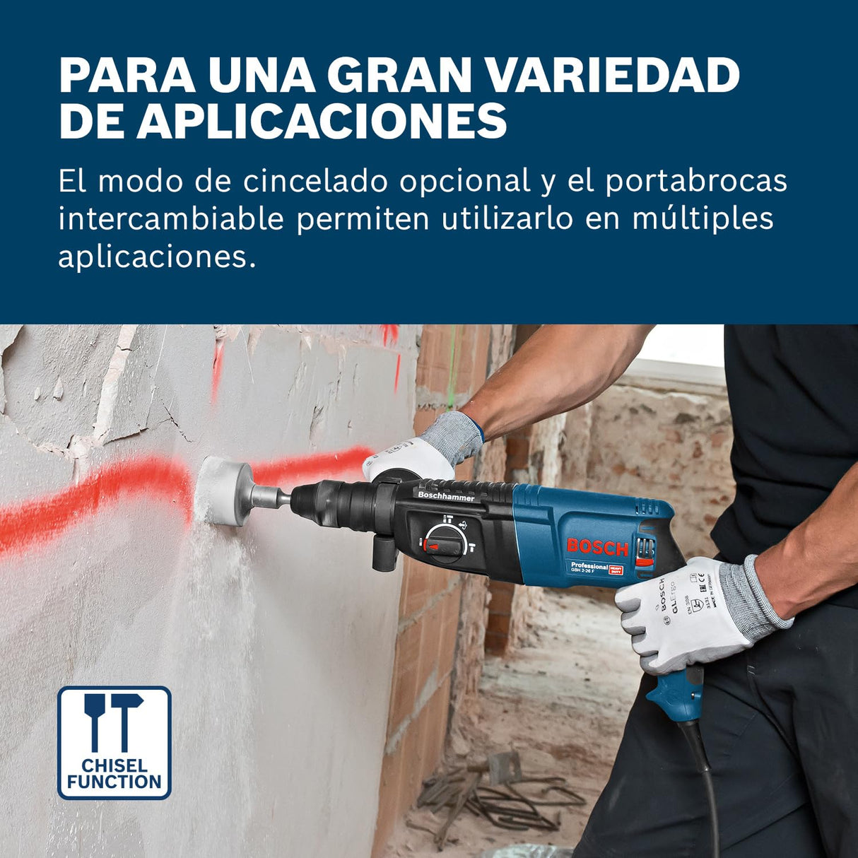 Bosch Professional GBH 2-26 F - Martillo perforador (2,7 J, Ø máx. hormigón 26 mm, SDS plus + cilíndrico, en maletín) [Clase de eficiencia energética B]
