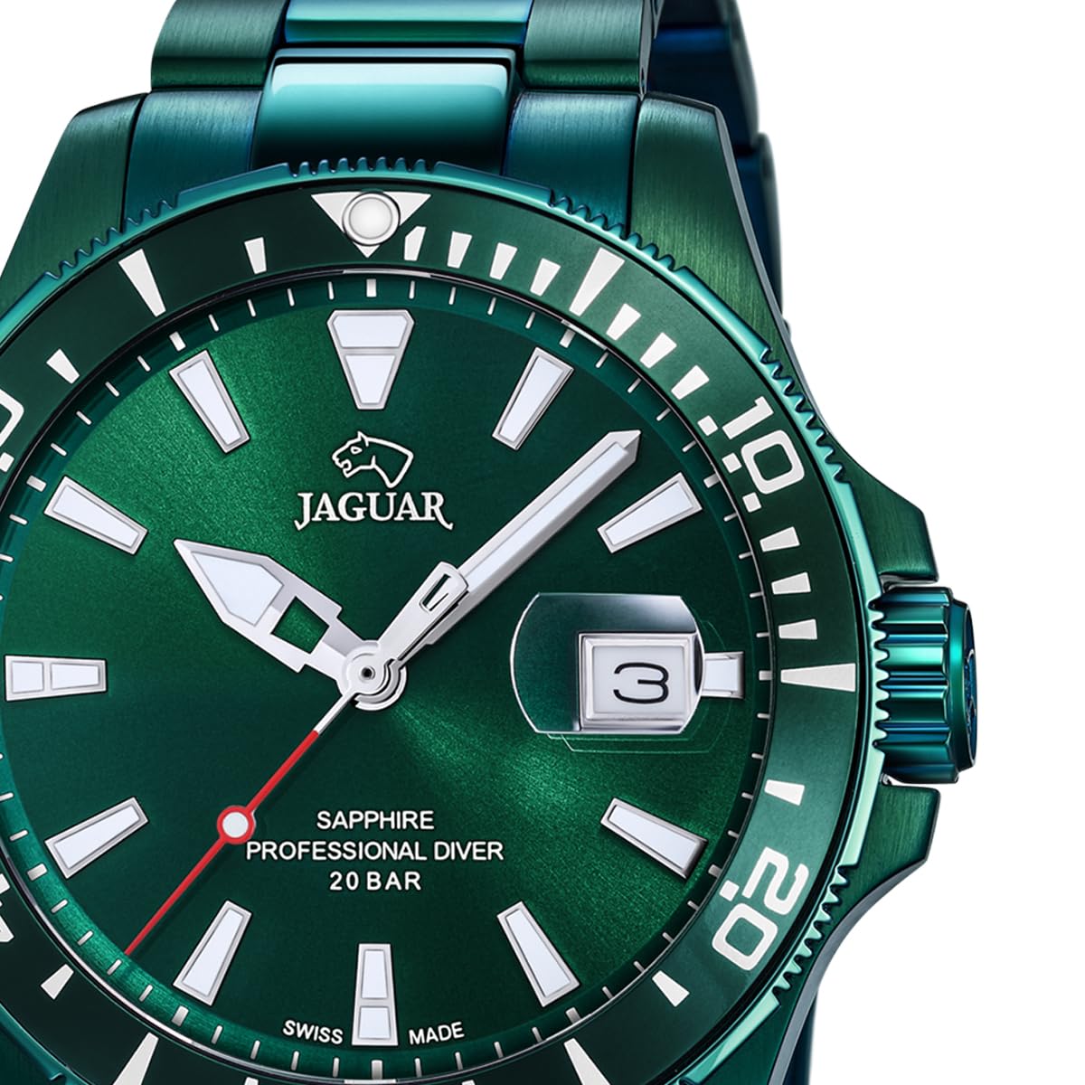 JAGUAR Reloj Hombre J988/1 Executive Caja de Acero Inoxidable 316l Verde Correa de Acero Inoxidable 316l Verde