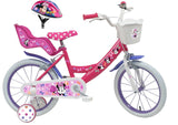 A.T.L.A.S. Bicicleta Infantil de 16 Pulgadas para niña, Disney + Casco Minnie Incluido niños, Rosa y Blanco idéntico a Las Fotos, 16''