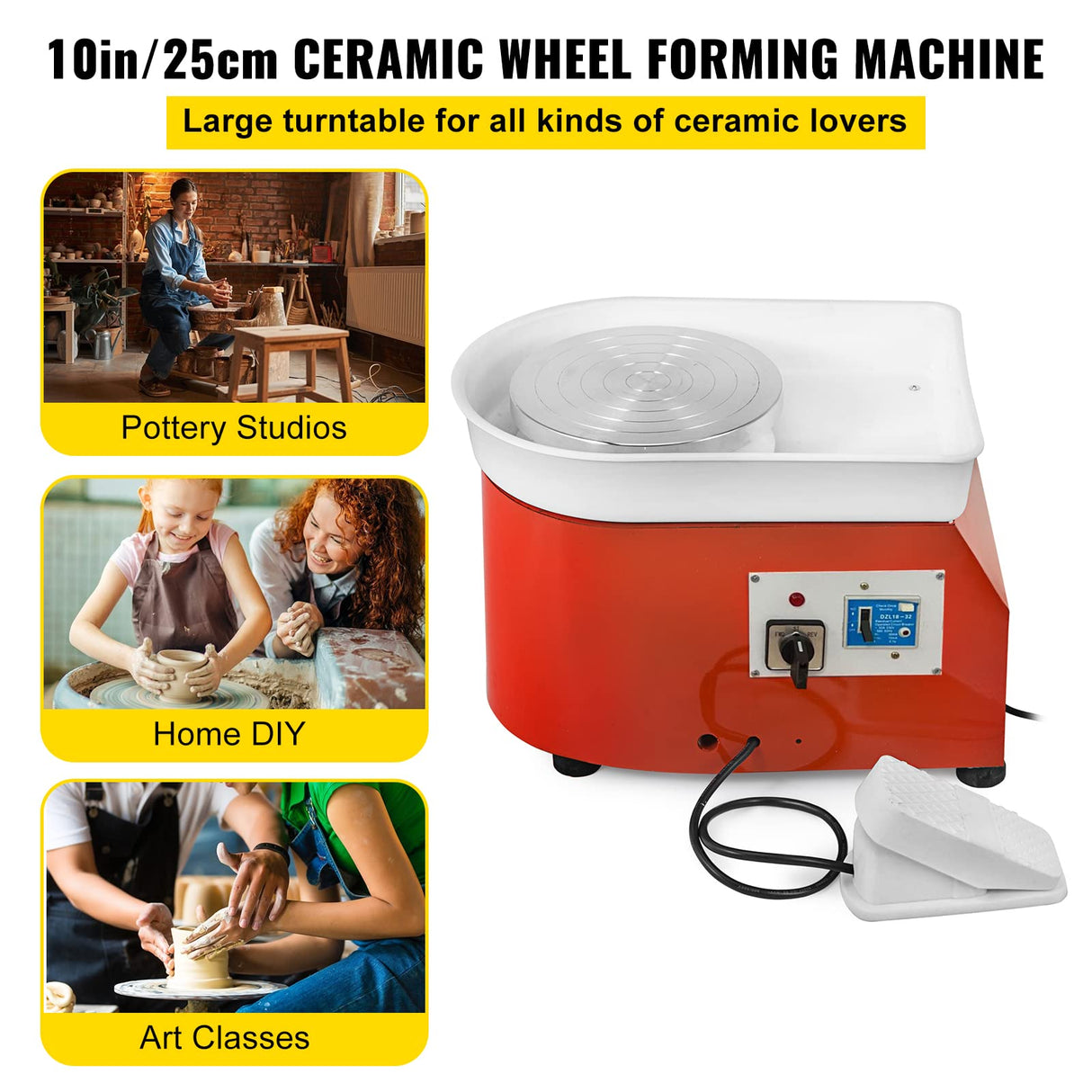 Mophorn Rueda Eléctrica para Cerámica, 25 cm Máquina Eléctrica de Cerámica 280 W Torno Alfarero 300 rpm Torno Cerámica Alfarero Máquina Arcilla con Control Pedal Independiente
