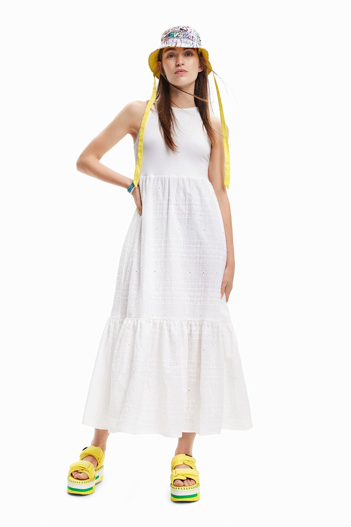 Desigual Vest_Lourdes 1000 Vestido, Blanco, L para Mujer