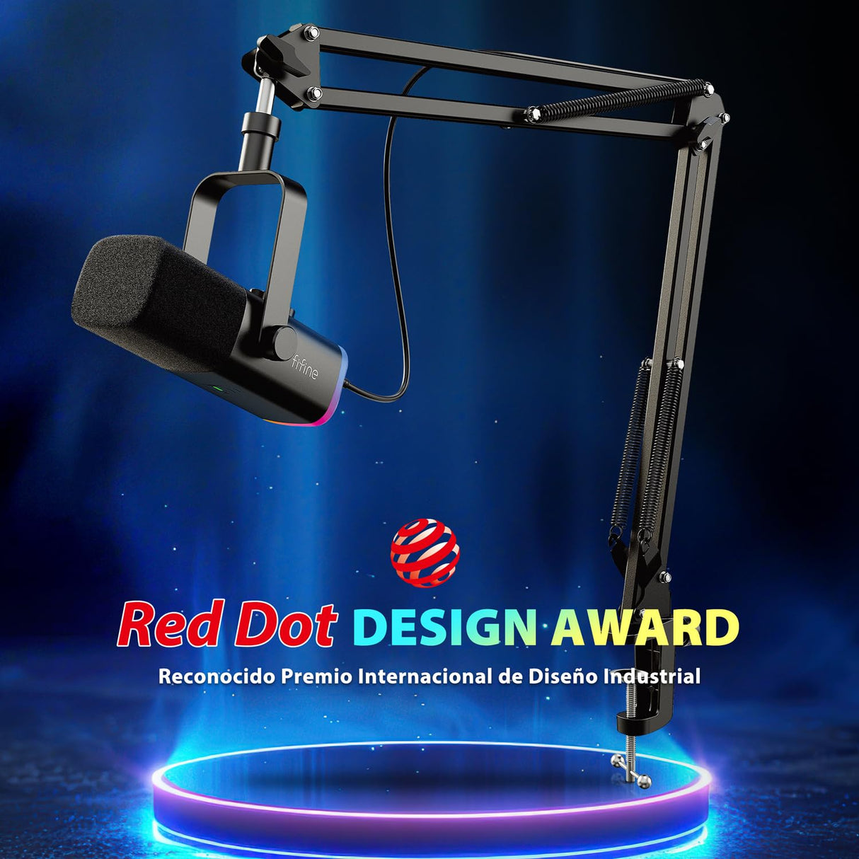 FIFINE XLR Streaming Micrófono Dinámico de Podcast, RGB Gaming Micrófono USB con Soporte Microfono per Ordenador PS4 PS5, para Podcast Estudio Podcasting Grabación