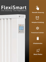 Calefacción eléctrica AeroFlow COMPACT 1300 con núcleo de arcilla refractaria,aplicación disponible con regulador con pantalla FlexiSmart,calefacción auxiliar eléctrica,15 años de garantía