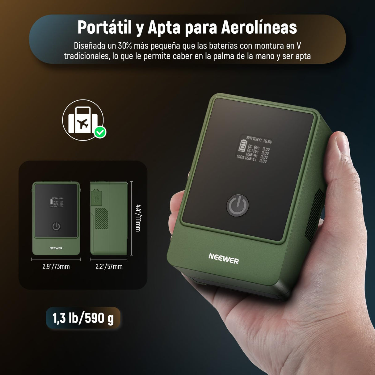 NEEWER Batería de Montaje en V PS099E, 6800 mAh, 99 WH, 14,5 V, Mini Bloqueo en V con Cable D, Pantalla OLED, Carga rápida de 65 W PD USB C, D Tap/BP/USB A/DC para cámara de Video, Monitor,