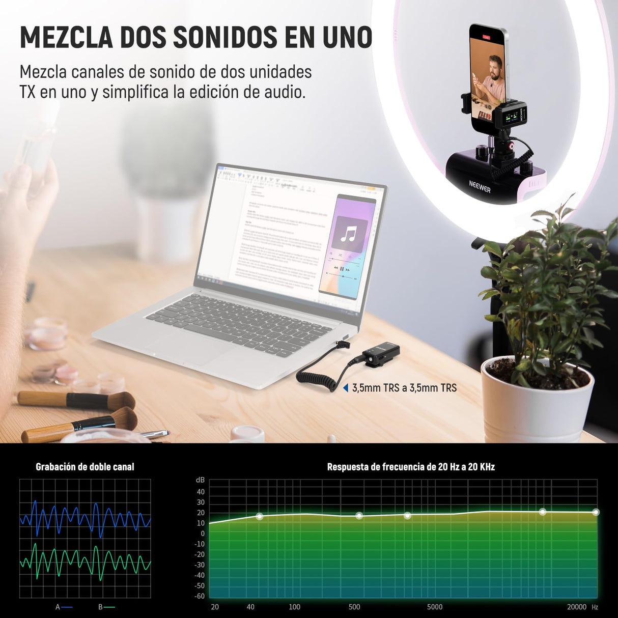 NEEWER CM28 Pro Micrófono Solapa Lavalier Inalámbrico con Estuche Carga 48KHz Audio Sin Comprimir 16 bits Cancelar Ruido Almacenar 4GB Grabación 9 Horas Compatible con iPhone iPad Android Cámara PC