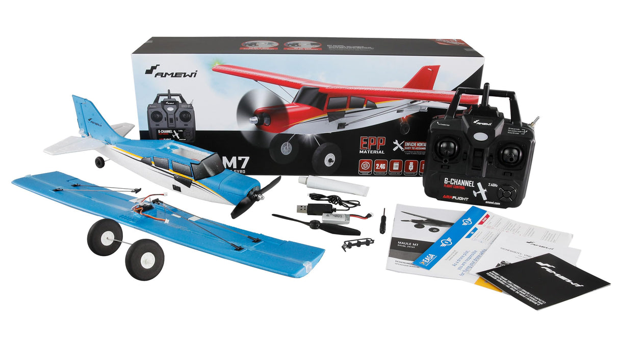 Amewi Maule M7 - Avión teledirigido teledirigido (4 Canales, giroscopio 3D/6G, RTF), Color Azul