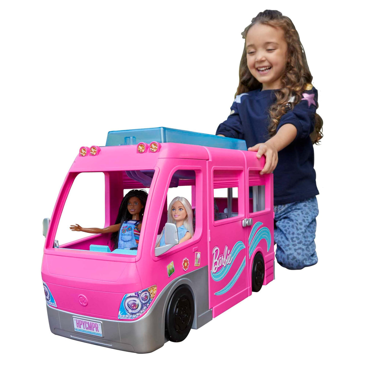 Barbie Supercaravana Dreamcamper 2022 Coche para muñecas con tobogán y Accesorios de Juguete(Mattel HCD46)