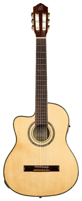 Ortega Guitars Family Series Pro - Guitarra de concierto para zurdos (electroacústica, abeto y caoba, incluye funda (RCE141NT-L)