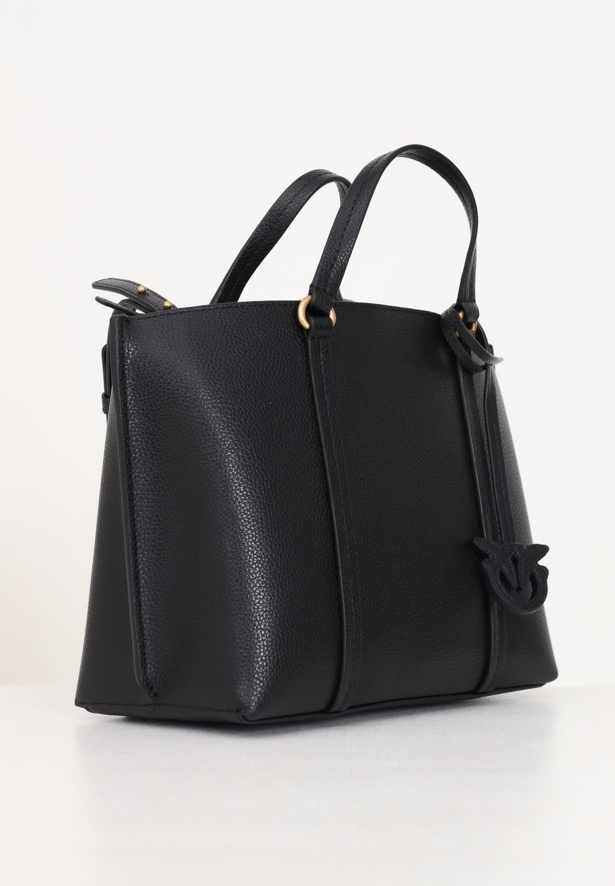 Pinko Carrie Shopper Classic Bottalata Cuero, Bolsa para Mujer, Z99q_Negro-Dorado Antiguo, Talla única