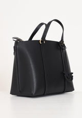Pinko Carrie Shopper Classic Bottalata Cuero, Bolsa para Mujer, Z99q_Negro-Dorado Antiguo, Talla única