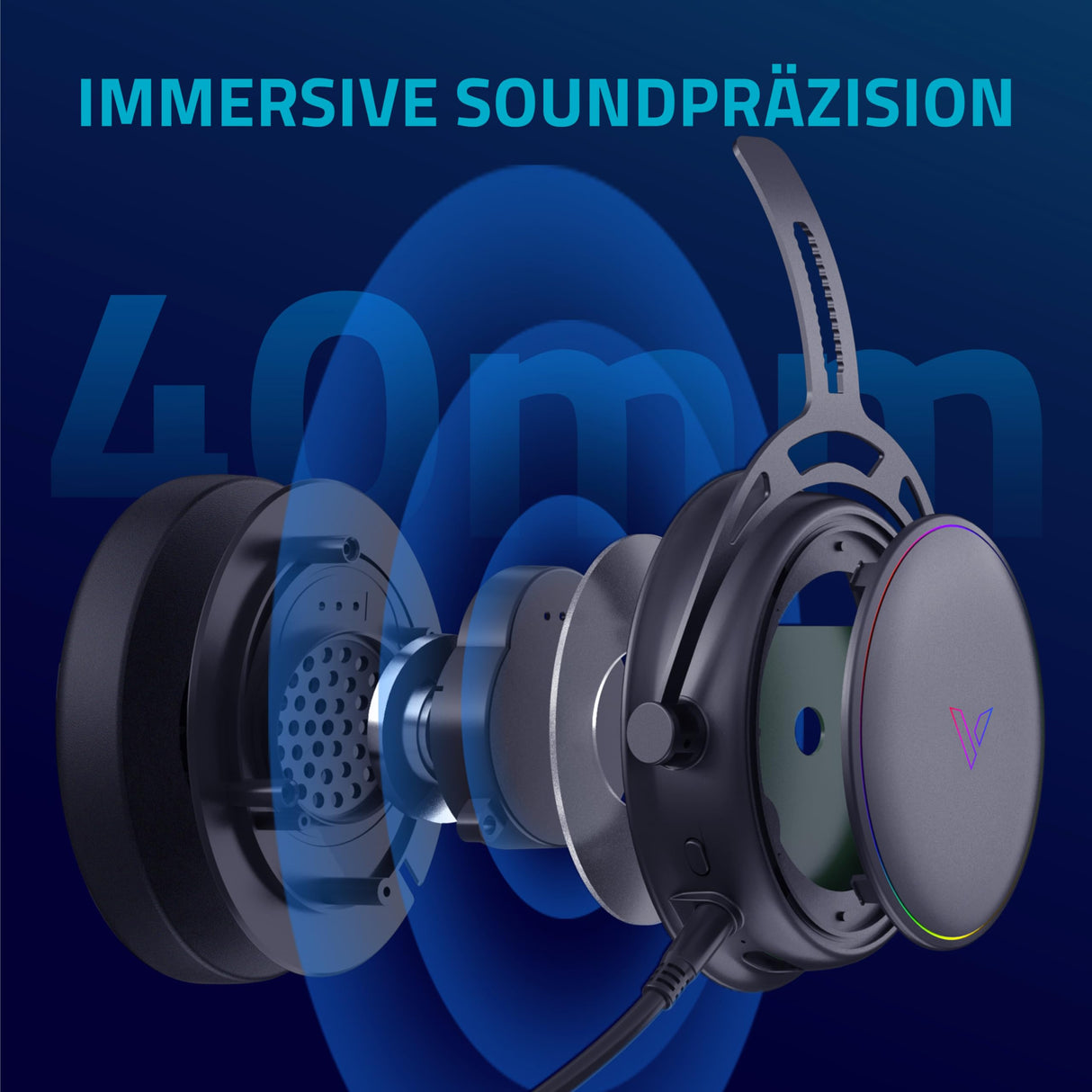 Rapoo Auriculares inalámbricos VH800 para Videojuegos, micrófono Flexible con Silencio, Almohadillas de Piel sintética, batería de 46 Horas, Auriculares Bluetooth y PC de 2,4 GHz, Mac, Xbox One, PS4,