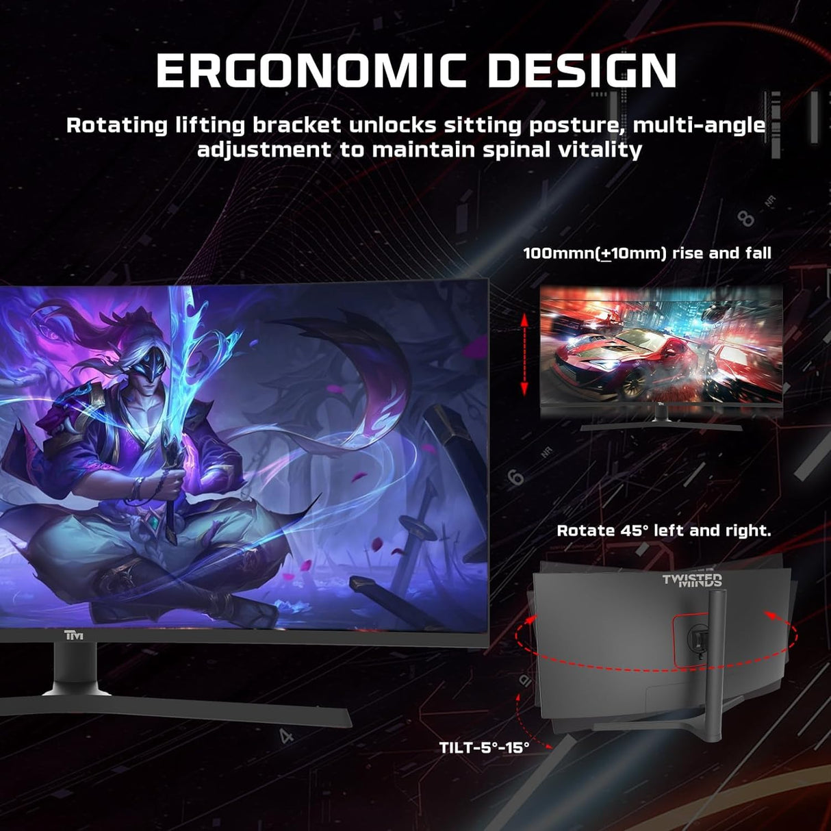 Twisted Minds Monitor para Gaming, Pantalla de 34 Pulgadas Fast IPS - Resolución 2560 x 1440 FHD, frecuencia actualización 165 Hz, relación Aspecto 21:9, Tiempo Respuesta 1 ms - Negro (TM34RWA)