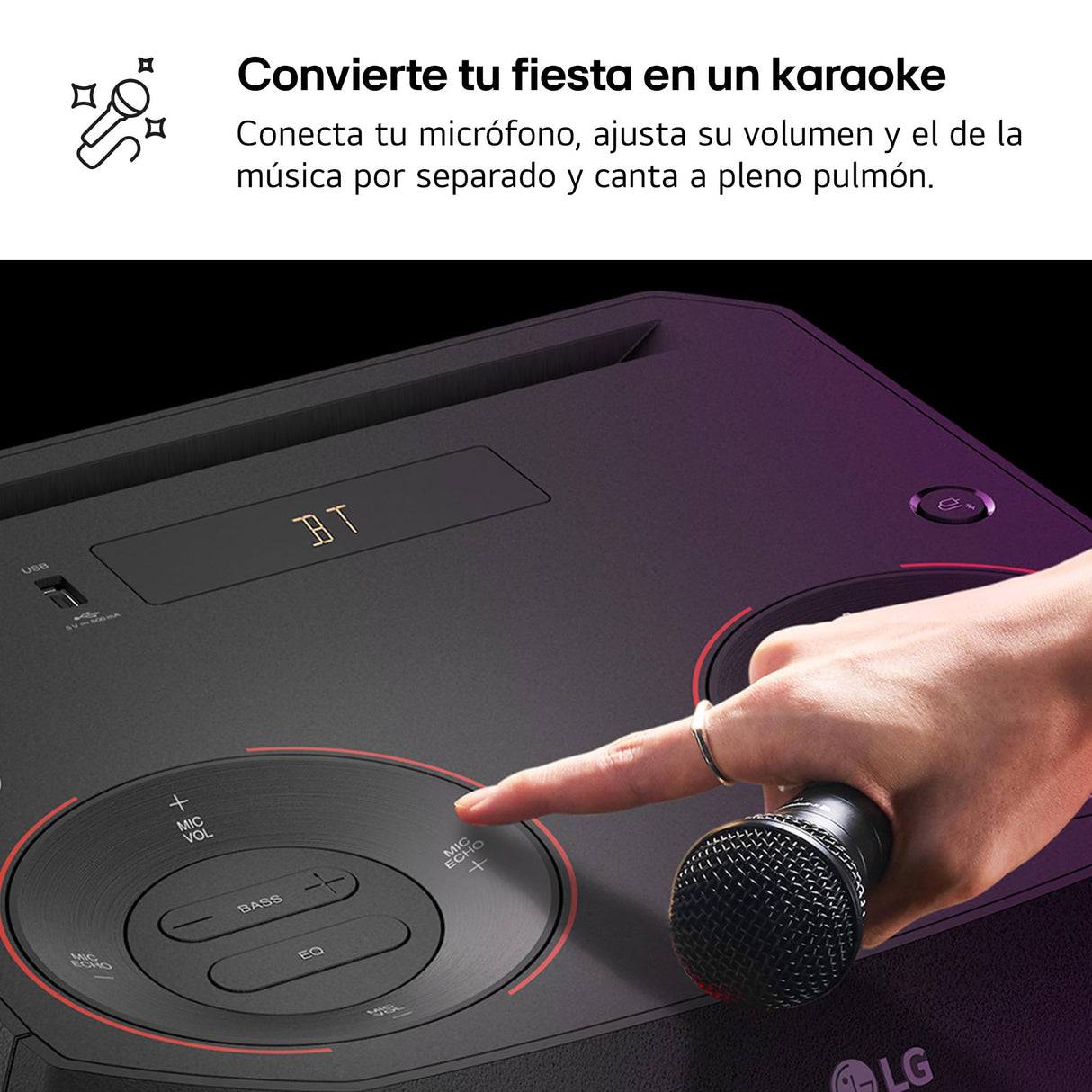 LG XBOOM RNC2, Altavoz de Gran Potencia, 80W, la Bestia, 2 Altavoces, Bluetooth 4.2, USB, Conexión Auxiliar RCA, iluminación LED y entradas para micrófono, Gris Oscuro