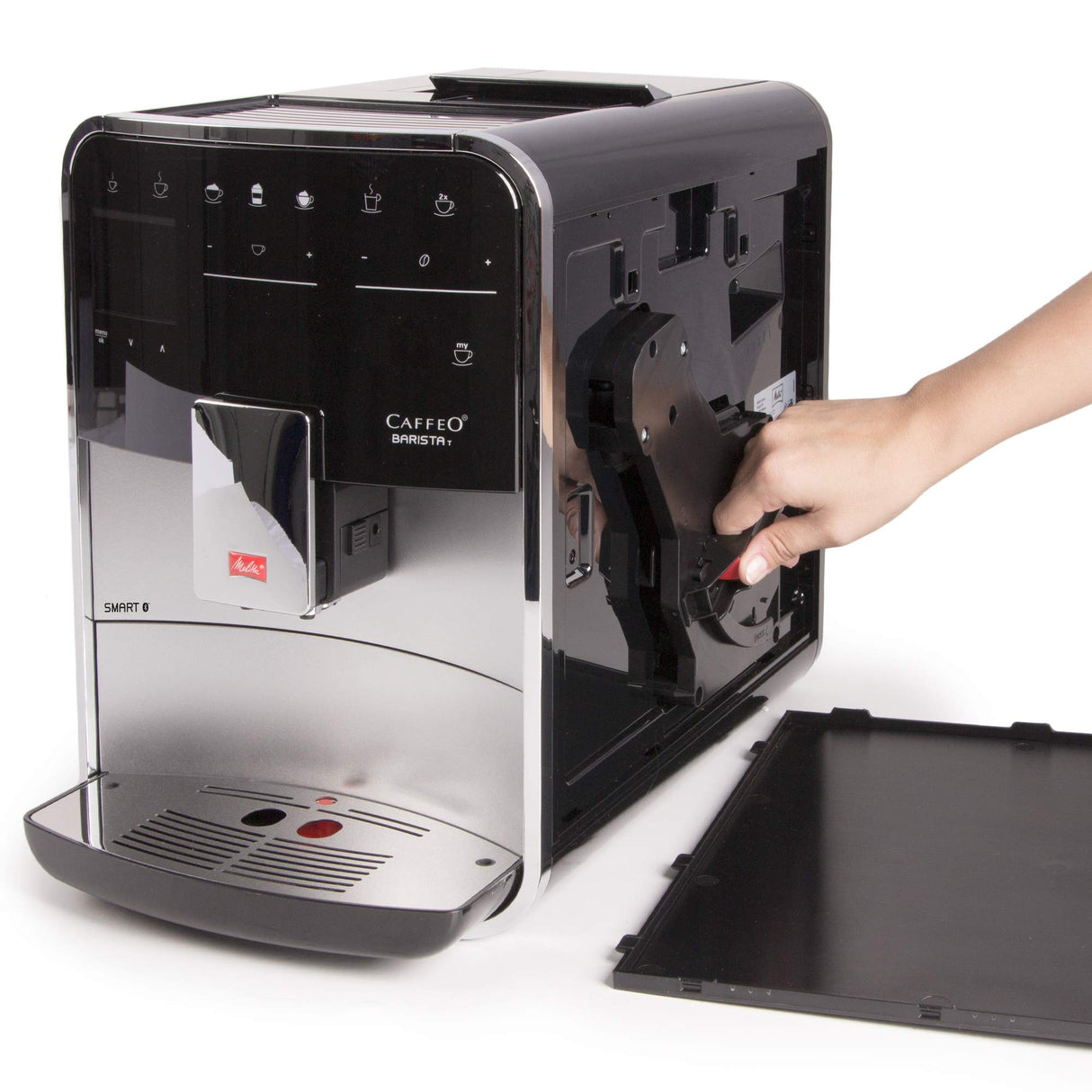 Melitta Barista T Smart F831-101, Cafetera Superautomática con Molinillo Silencioso, App Connect, Pantalla Táctil, 18 Recetas, 15 Bares, 1450 W, 1.8 litros, Acero inoxidable, Plata/Negro