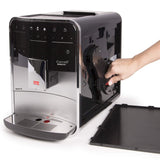 Melitta Barista T Smart F831-101, Cafetera Superautomática con Molinillo Silencioso, App Connect, Pantalla Táctil, 18 Recetas, 15 Bares, 1450 W, 1.8 litros, Acero inoxidable, Plata/Negro