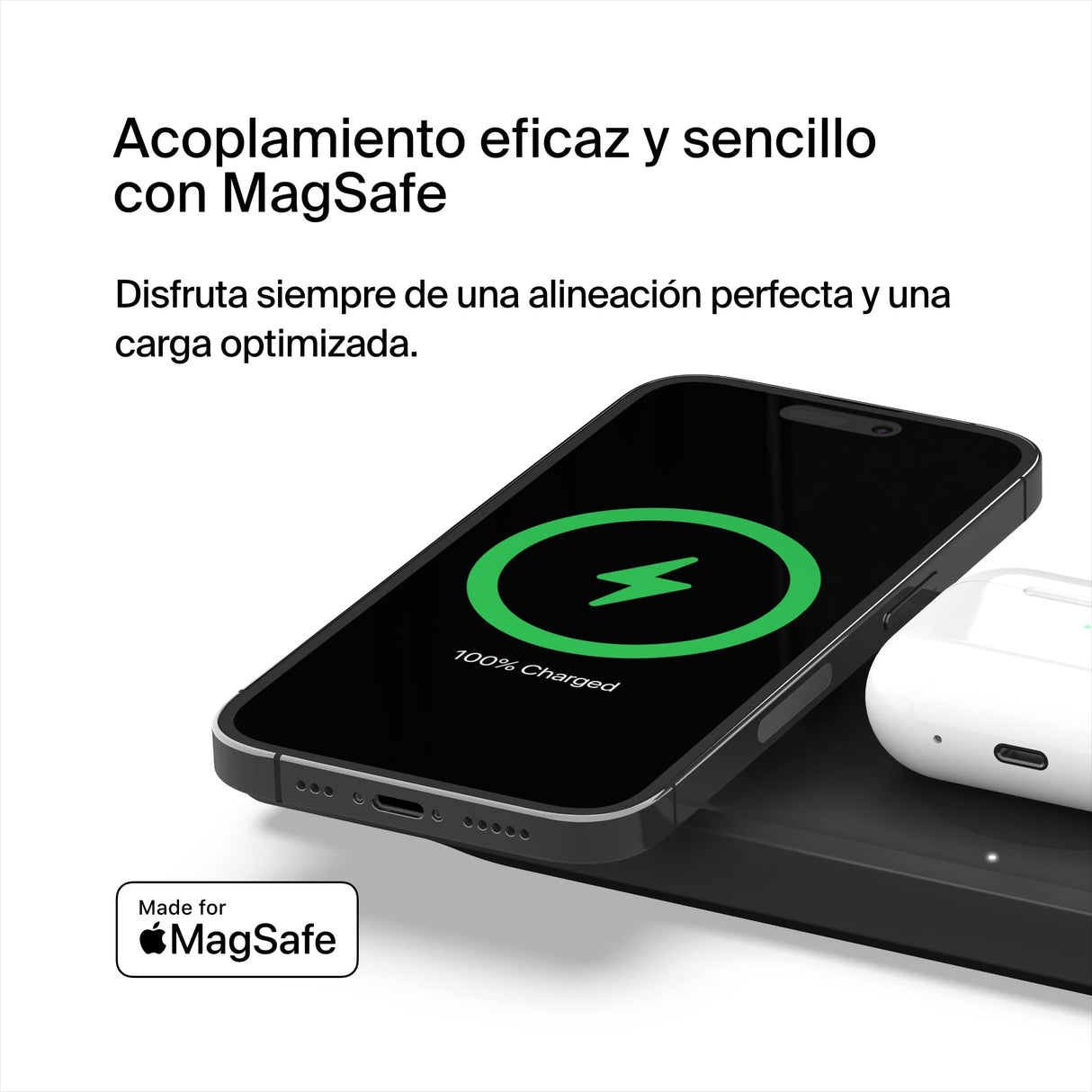 Belkin cargador MagSafe 3 en 1, certificación MFi, carga inalámbrica rápida portátil para serie de iPhone 16, 15, 14, 13, 12, Apple Watch Series 9, 8 y posteriores, AirPods 2 y AirPods Pro