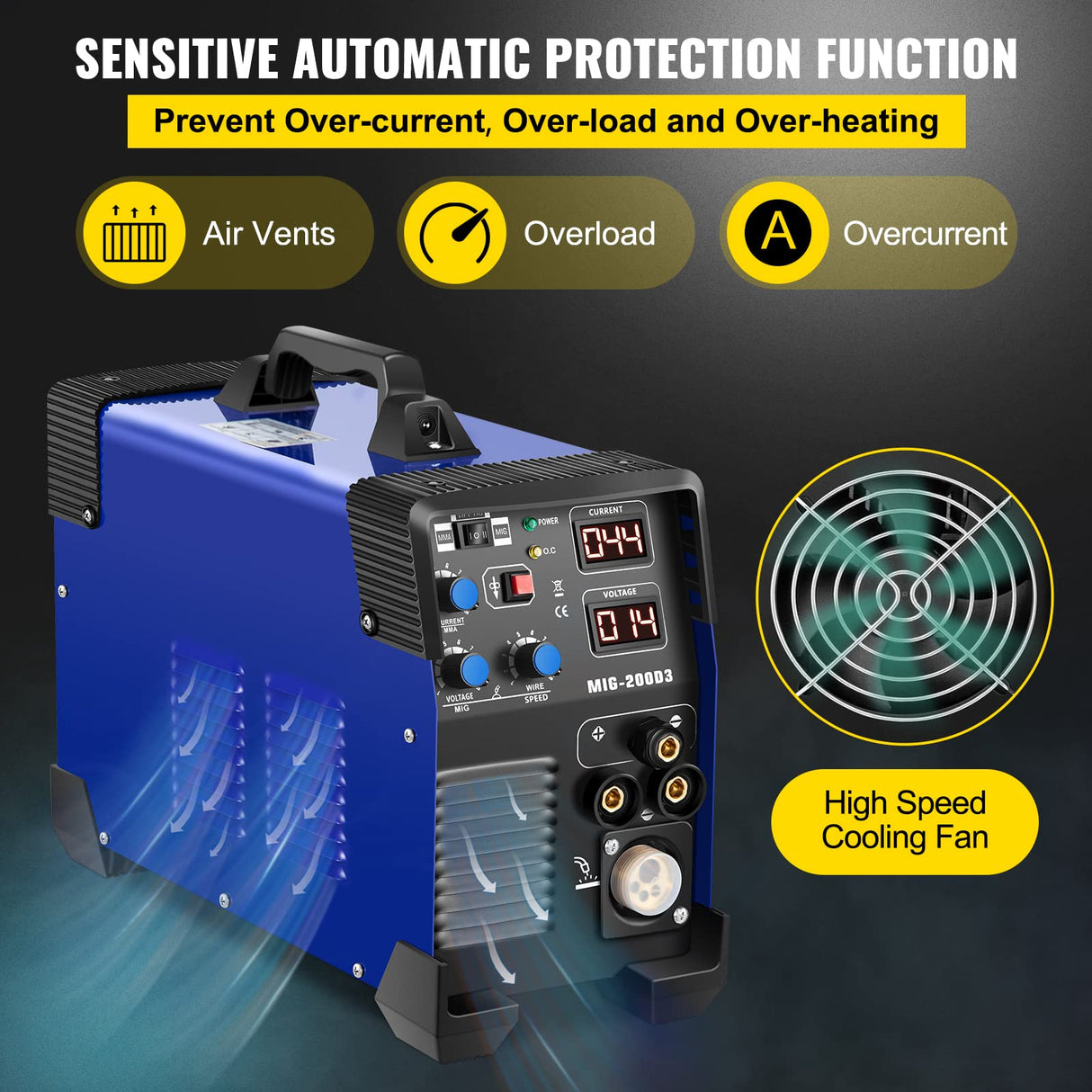 FlowerW Soldadora Inversora, Multifunción Combo 3 en 1 Soldadora MIG, TIG y STICK/MMA, 1 Fase 220 V +/- 10% 20-200 a IP21S, Azul