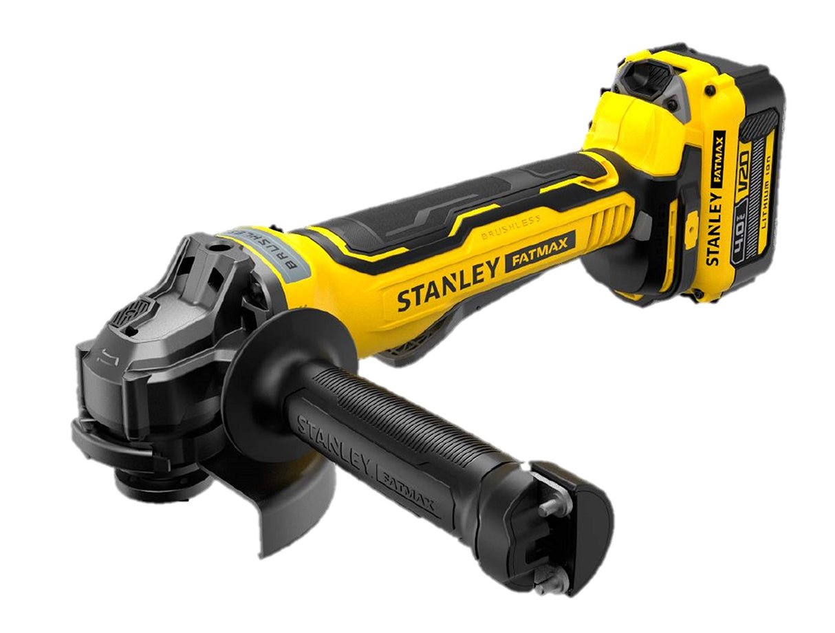 STANLEY FATMAX Mini Amoladora V20 Litio 18V, motor sin escobillas, Velocidad 8000 rpm, 3 posiciones de mango, Incluye: maletín, 2 baterías 4Ah, cargador 2Ah, empuñadura lateral, SFMCG700M2K-QW