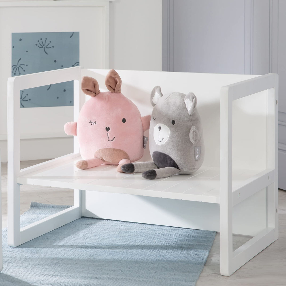 roba Grupo de Asiento de Estilo rústico para niños, 1 Taburete y un Banco para niños Convertible a la Mesa, Color Blanco