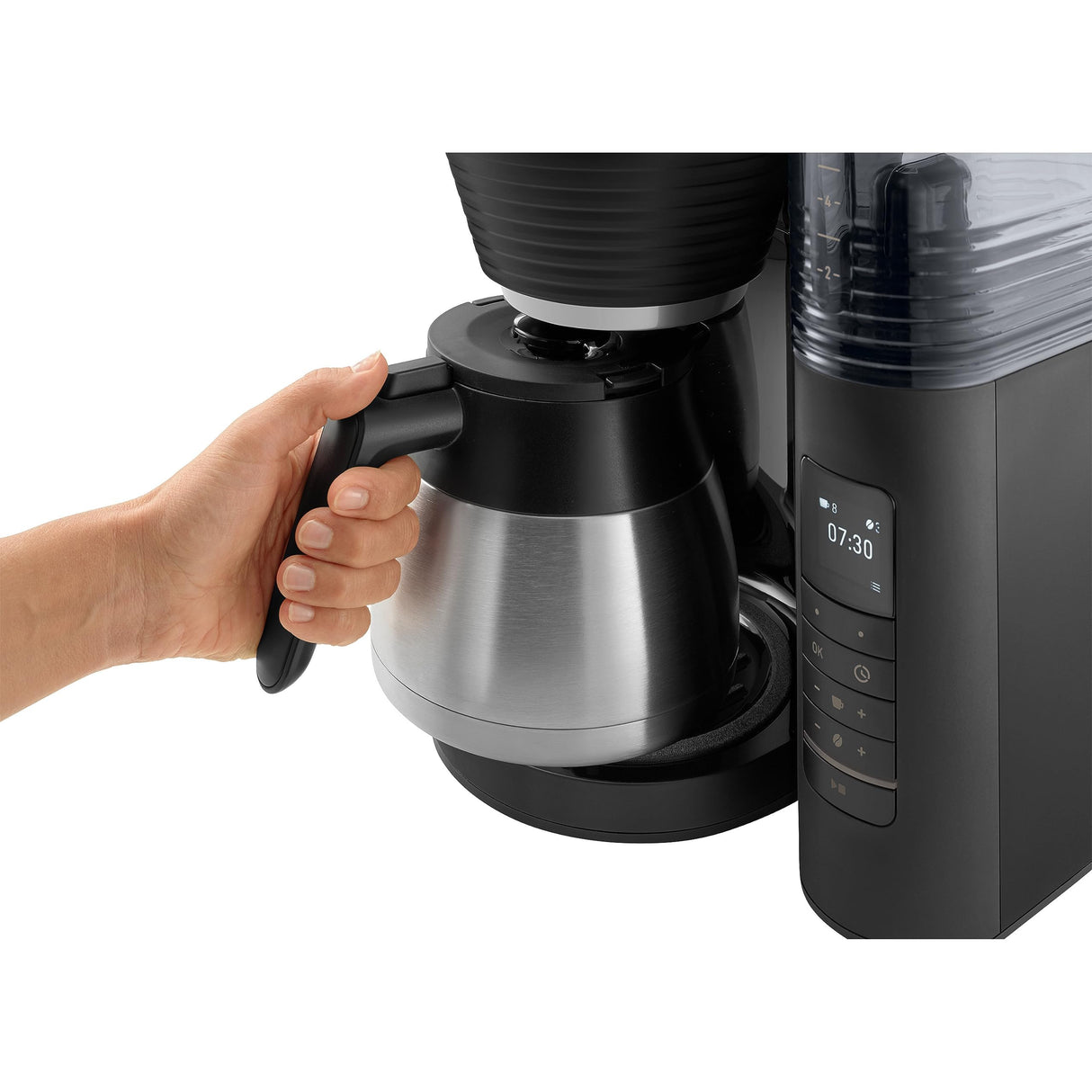 Melitta AromaFresh Pro X Therm - Cafetera de goteo con molinillo integrado, cafetera de filtro con jarra térmica y depósito de agua extraíble, máquina de café para hasta 8 tazas, negro