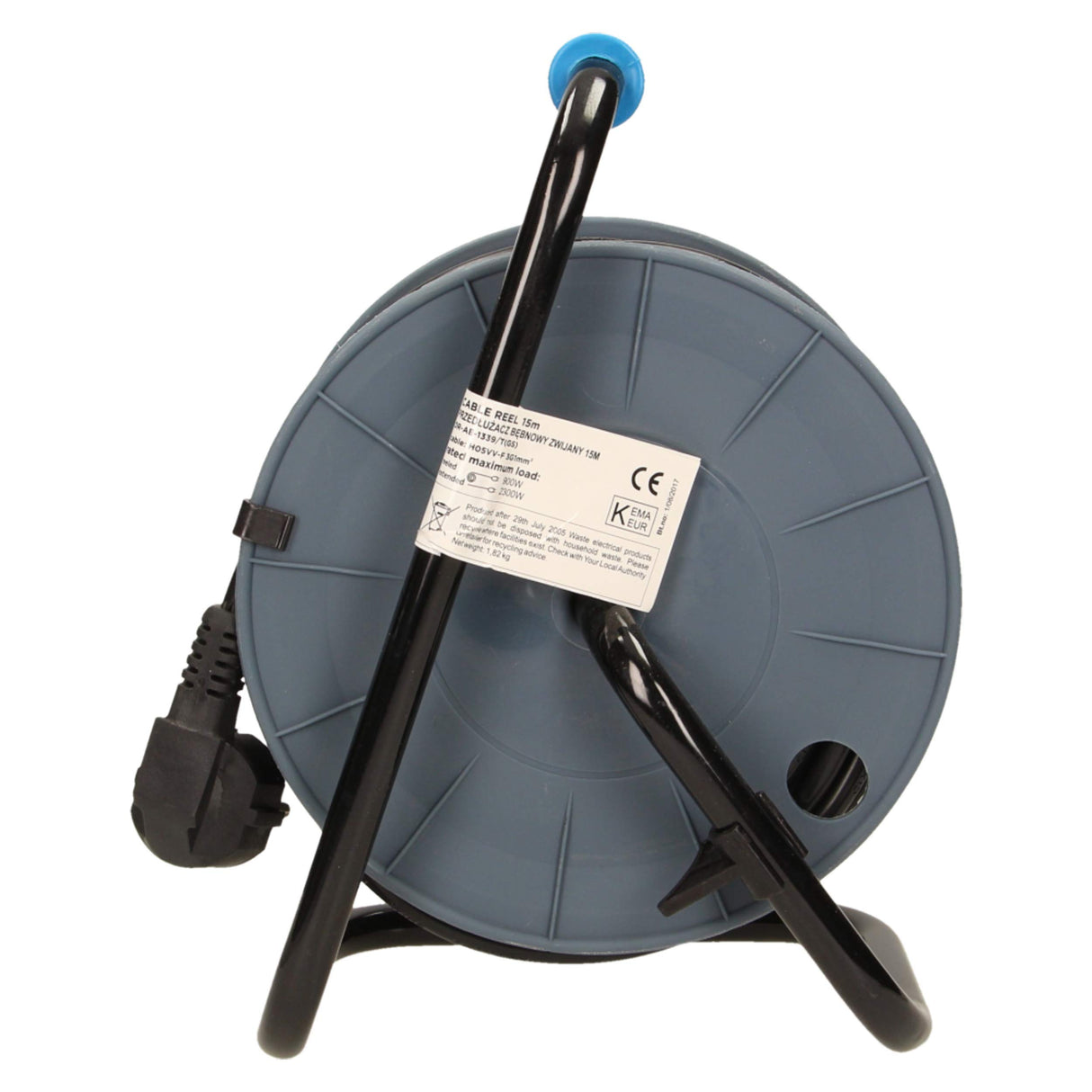 Orno AE-1339 Mini Tambor De Cable 15m con 4 tomas de corriente, soporte de metal y protección térmic (Azul)