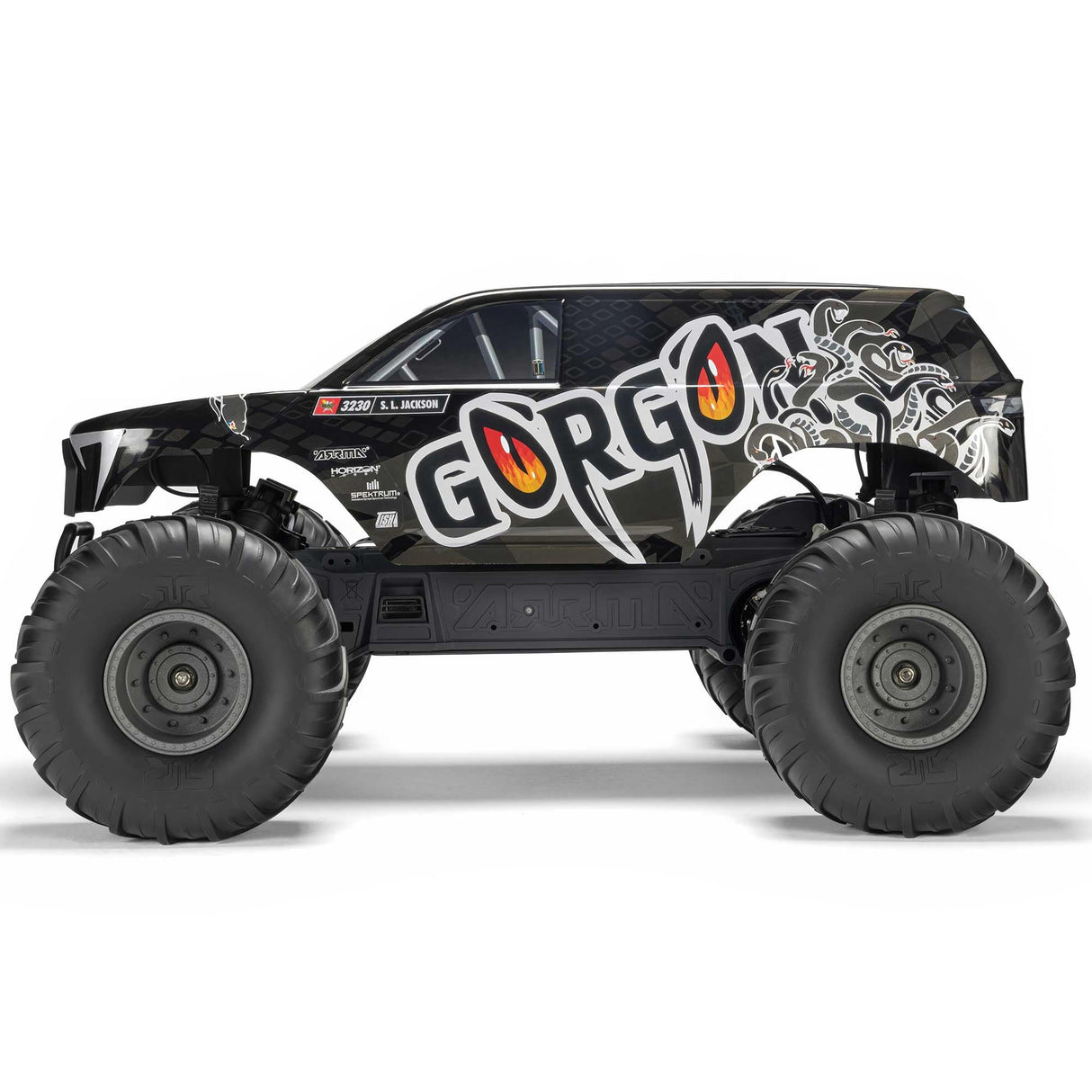 ARRMA 1/10 Gorgon 2WD RTR Monster Truck Mega 550 14T Motor Brush, Spektrum SLT2 2,4 GHz, Incluye batería NiMH de 3300 mAh y Cargador USB-C S120 - Gun Metal
