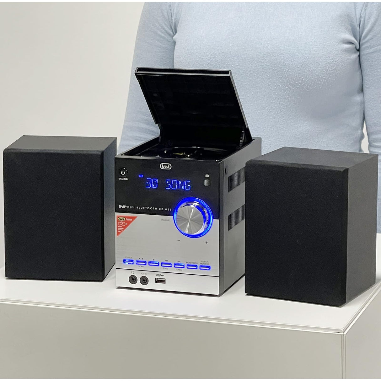 Trevi Hcx 10D8 Dab estéreo Hi-Fi con Receptor Digital Dab/Dab+ y FM con RDS, Pantalla alfanumérica LCD, Bluetooth, CD, Mp3, USB, Aux-In, función Auto-Memory, función Reloj, Negro