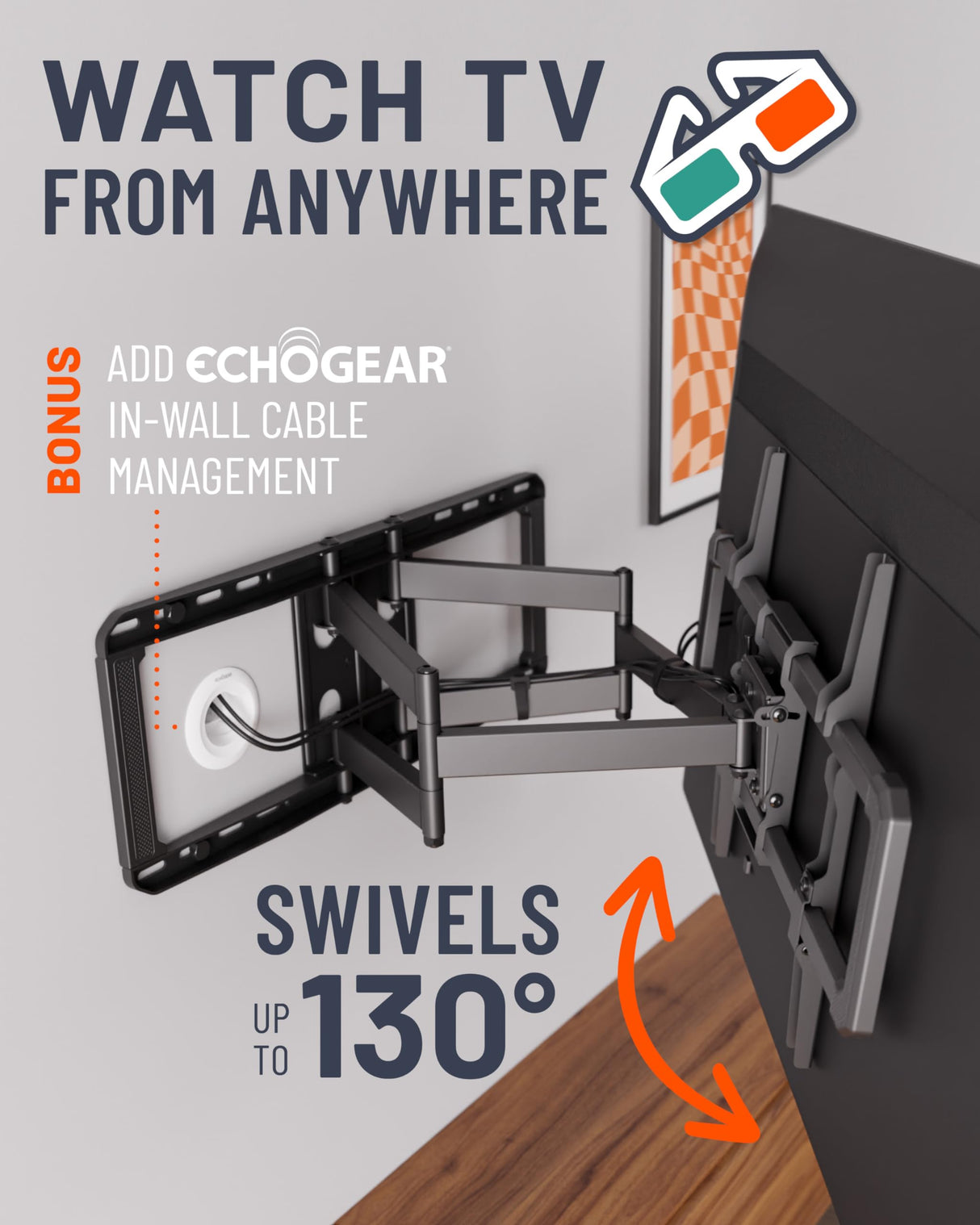 ECHOGEAR MaxMotion - Soporte de Pared para televisores Grandes de hasta 90 Pulgadas, Movimiento Completo con Giro, inclinación y extensión Suaves, diseño Universal Que Funciona con Samsung, Vizio y