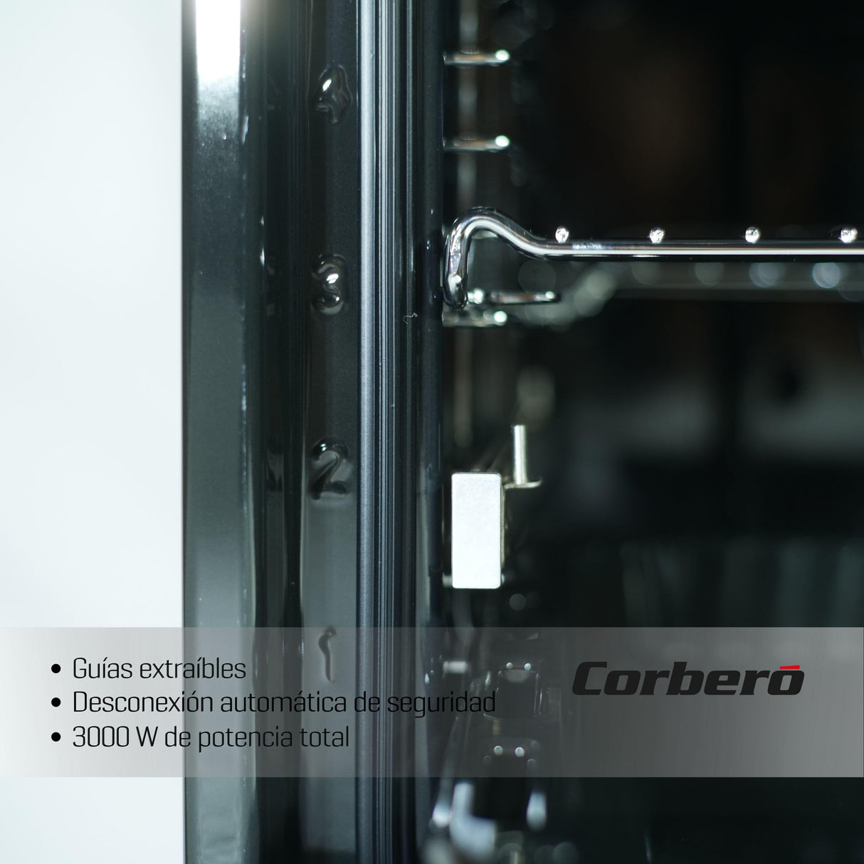 Corberó - Horno Capacidad | CCHMD807XG | 70L | Multifunción, Display Digital, 8 Prog., Guías Extraíbles, Luz Interior, Puerta Doble Cristal | 3000W Potencia | Negro