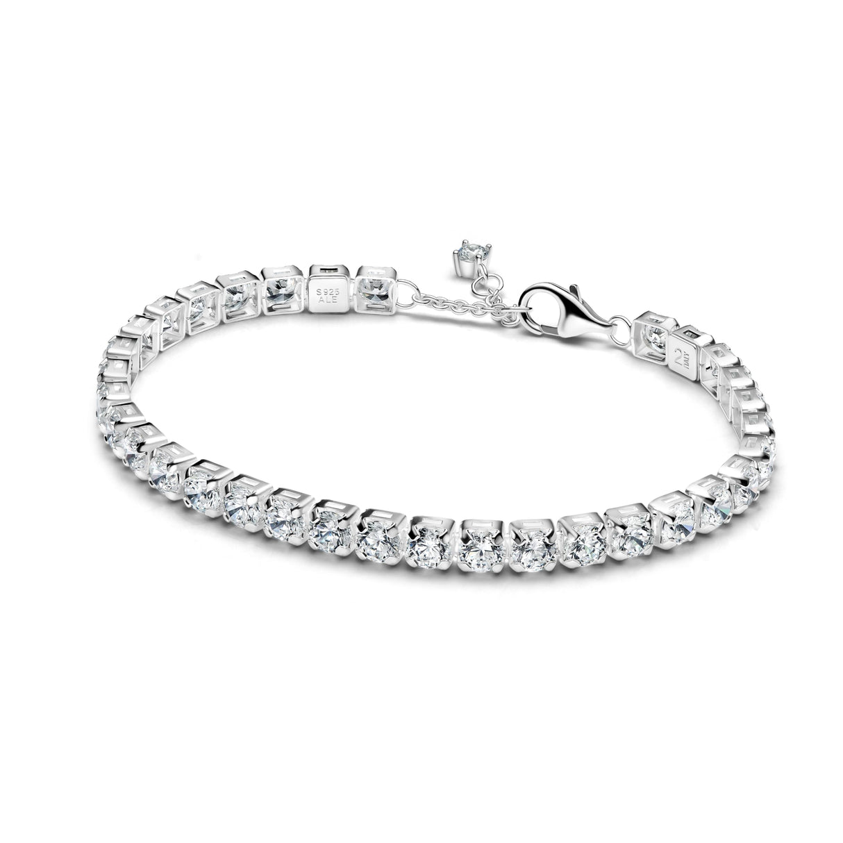 PANDORA Pulsera de tenis para mujer, plata y circonita, 593539C01, 18cm, Plata de ley, Circonita cúbica