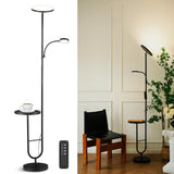 LuminexDesigns Lámpara de Pie LED con Mesa, 36W+7W Regulable 3200LM+600LM con Mando, Cabezal Giratorio 350°, 2700K-6500K, Lámpara Moderna para Salón Negra