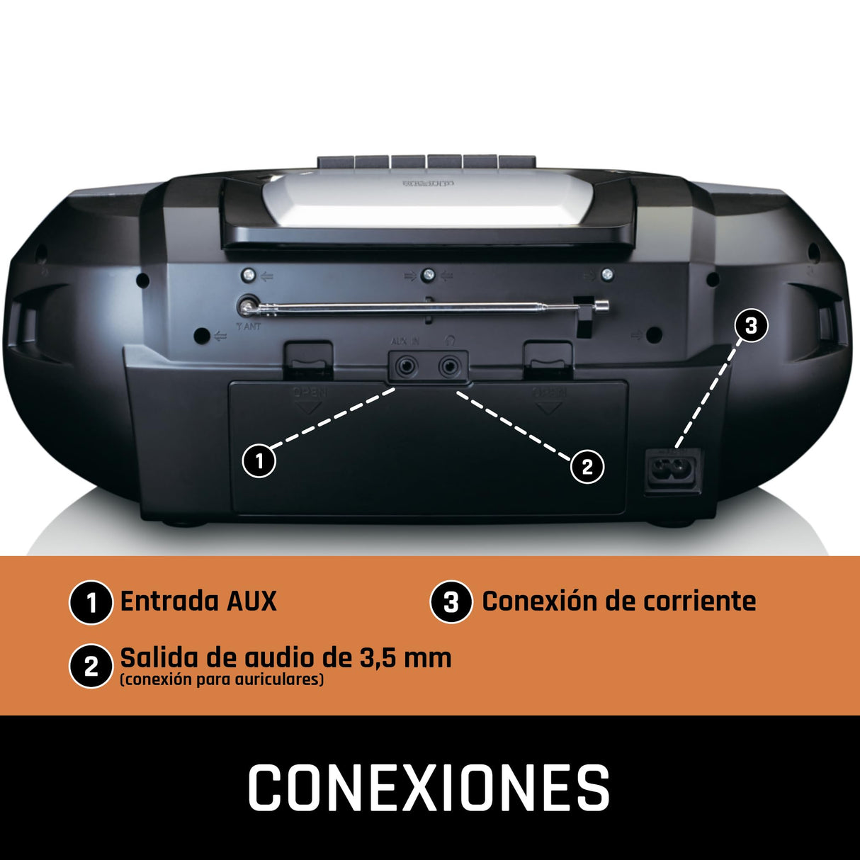 Lenco SCD-720 - Boombox Dab+ - Bluetooth 5.0 - Toploader CD/MP3 - Placa de Casete - Radio FM - Puerto USB - 2 x 6 W RMS - Bass Reflex - Mando a Distancia - Plata