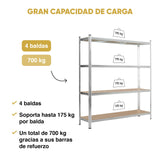 KG KITGARDEN Estantería Metálica Almacenaje de Acero Galvanizado con 4 Baldas de MDF, 180x150x40cm