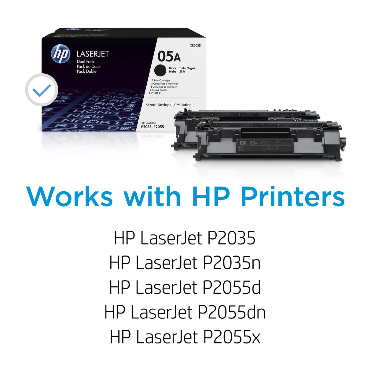 HP 05A CE505D, Negro, Cartucho Tóner Original, Pack de 2, para impresoras HP LaserJet P2035, P2055, P2030, P2050, P2055D y P2055DN