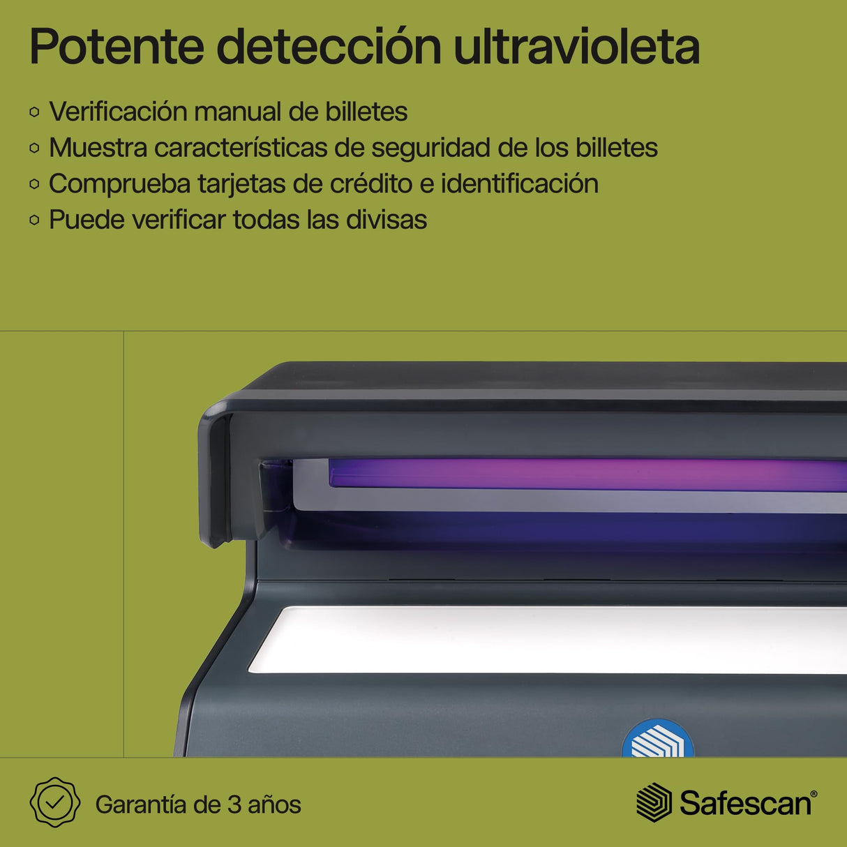 Safescan UV 70 Detector de billetes falsos, verifica billetes, tarjetas de crédito y documentos - Detector UV para nuevos billetes - Detector billetes falsos con luz UV - Detector con luz UV