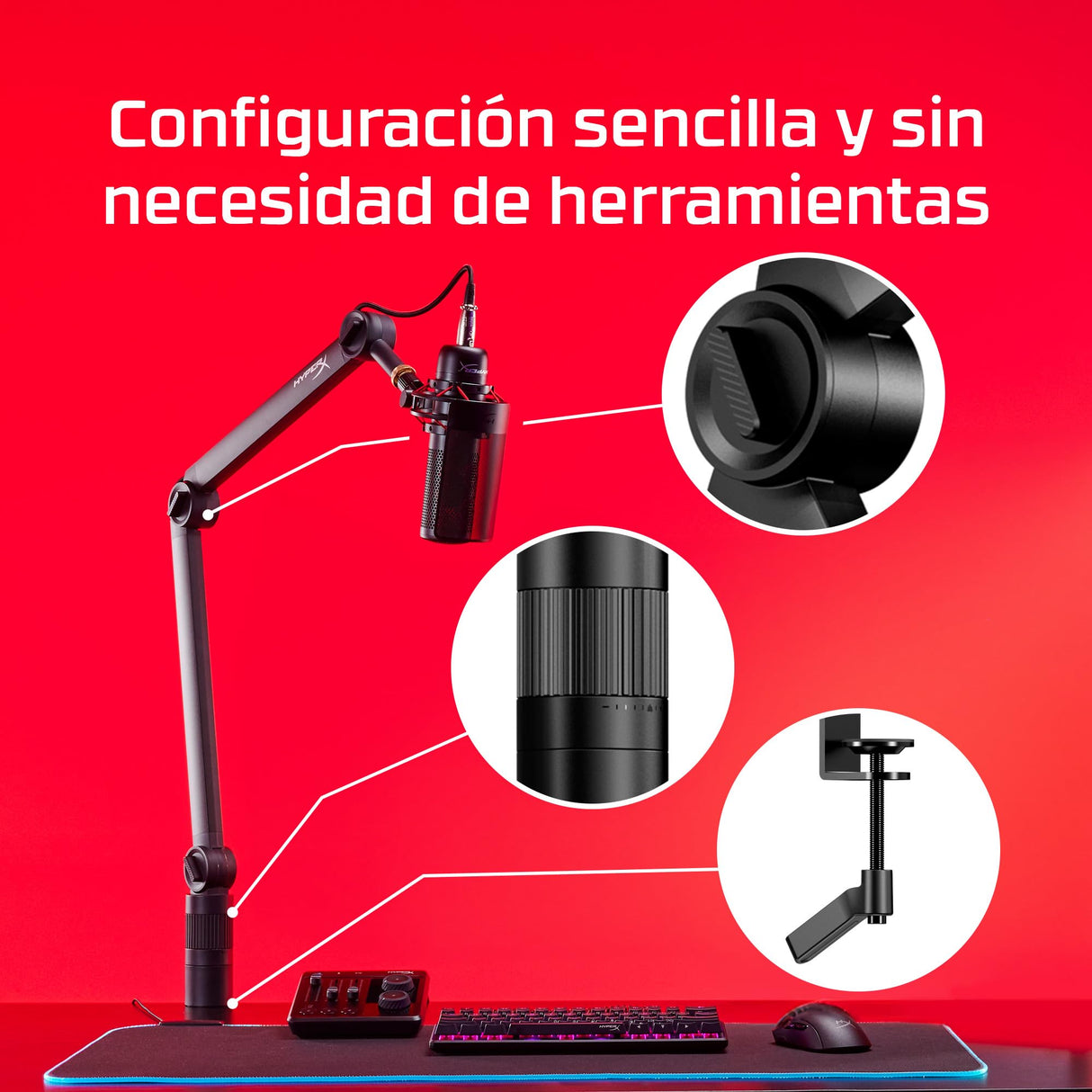 HyperX Caster - Brazo para micrófono y cámara, soporte, streaming y creación de contenido, hasta 1kg de peso, Negro