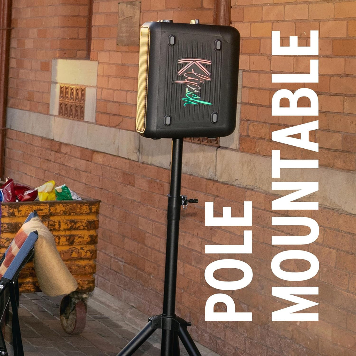 Klipsch Vegas Music City Party Speaker - Six Light Show Settings, 8 Hour Battery Life, IPX4 Rated, Pole mountable and Mic Included!