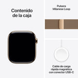 Apple Watch Series 10 GPS + Cellular Smartwatch con caja de titanio Oro de 46 mm y Pulsera Milanese Loop Oro - Talla M/L.Monitor de entreno, app ECG, pantalla Retina siempre activa y neutro en carbono