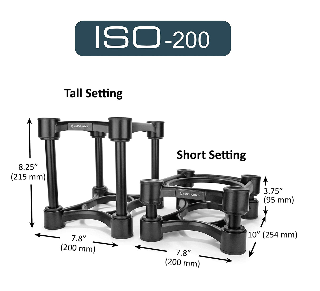 IsoAcoustics ISO-Stand Series Speaker Isolation Stands with Height & Tilt Adjustment: Iso-200 (7.8” x 10”) Pair