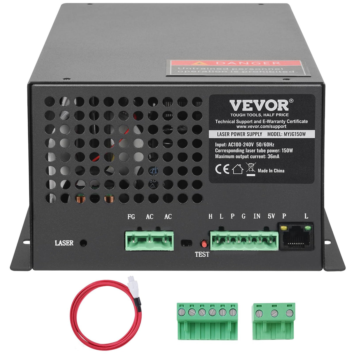 VEVOR Fuente de Alimentación Láser de CO2 para Tubo Láser de 150 W, Protección de Corriente Constante y Circuito Abierto, Disipación Rápida del Calor, Compatible con Grabadores y Cortadores Láser