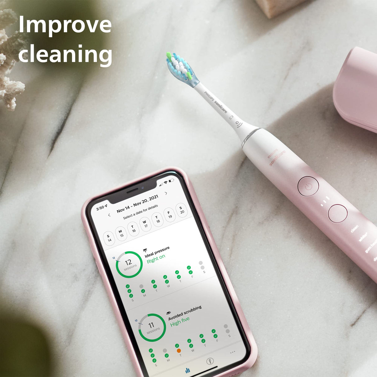 Philips Hx9911/84 Sonicare Diamond Clean 9000 Series, cepillo de dientes eléctrico eléctrico, rosa, 1 unidad, paquete de 1