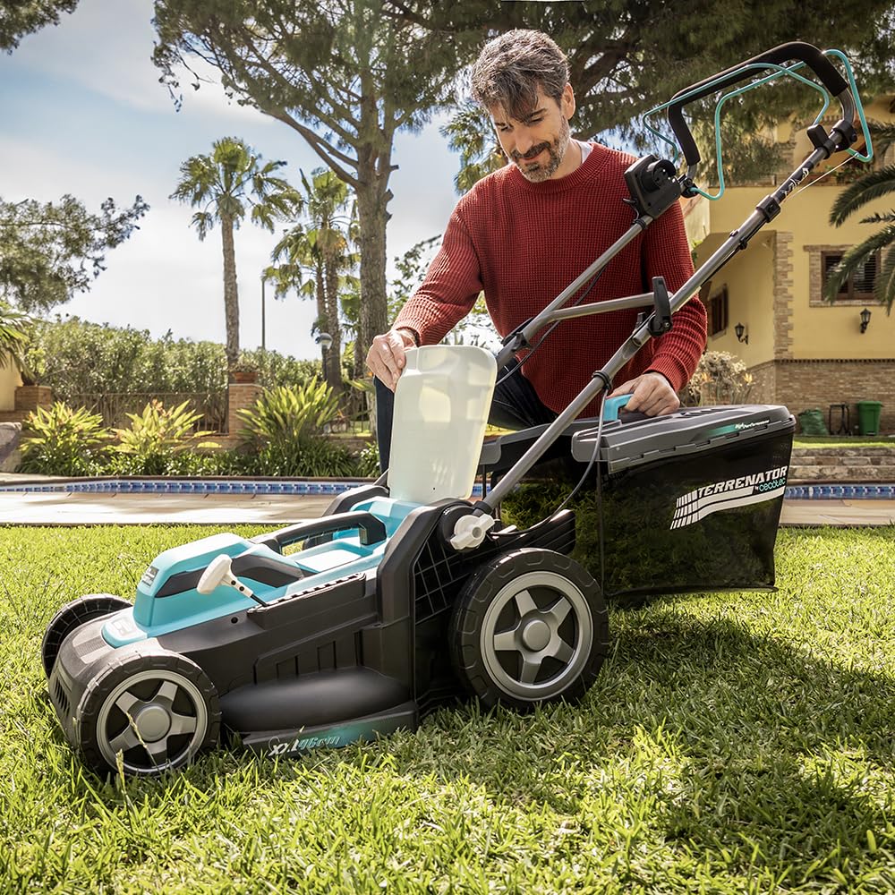Cecotec Cortacésped de Cable Terrenator 460 Flex Z Auto. 2000W, Ancho de Corte 46cm, Propulsión Automática, Cambio Altura Sistema Z-Tech, 4in1 con Mulching, Ruedas Traseras XL, Tecnología BeltDrive