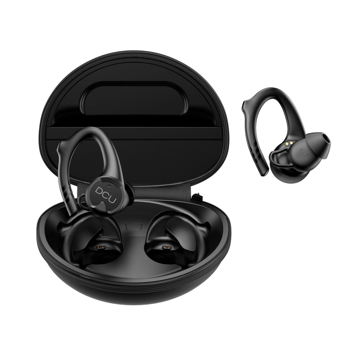DCU TECNOLOGIC | Auriculares Bluetooth 5.0 Sport IPX-6| con Soporte Ergonómico en Silicona |Touch Control | A Prueba de Sudor y Agua | Compatible con Android y iOS | 10m Rango de transmisión | Negro