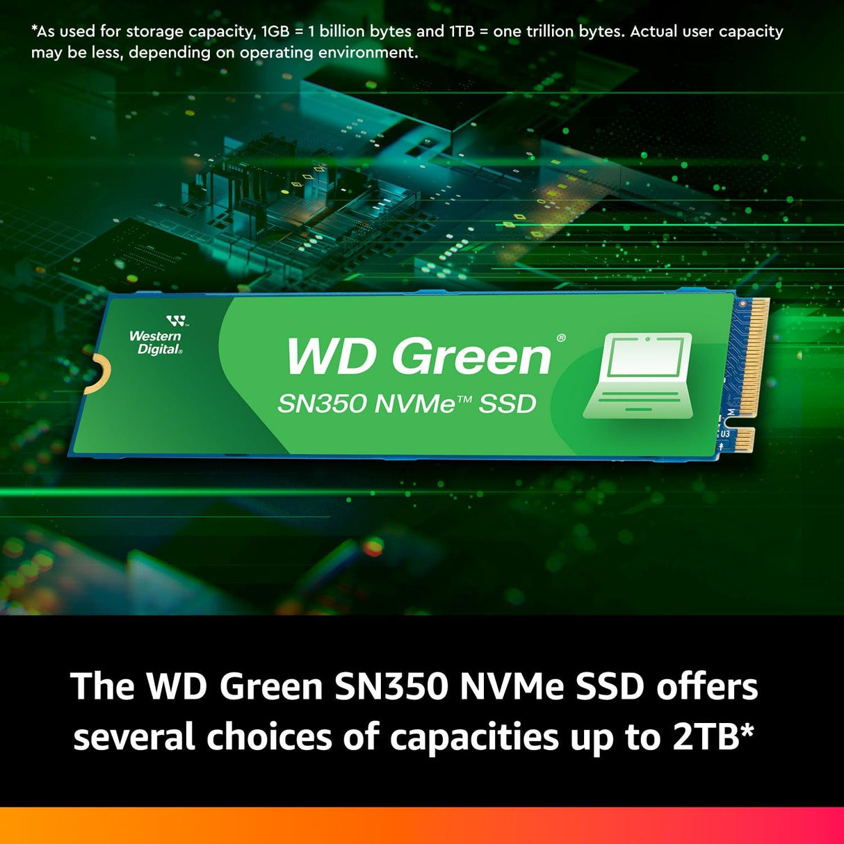 WD Green SN350 2TB NVMe Internal SSD Solid State Drive - Gen3 PCIe, QLC, M.2 2280, Up to 3,200 MB/s