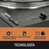 Lenco L-3808 Tocadiscos USB DJ con Direct Drive - 33/45 rpm, sistema de captación magnética, iluminación de aguja y digitalización para PC, Negro