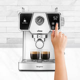 Ufesa Bergamo Cafetera Expresso y Capuccino con Manómetro, 20 Bares, 1350W, Panel Táctil, Vaporizador Orientable, Sistema Thermoblock, Depósito 1.8L, 1 o 2 Cafés, Inox