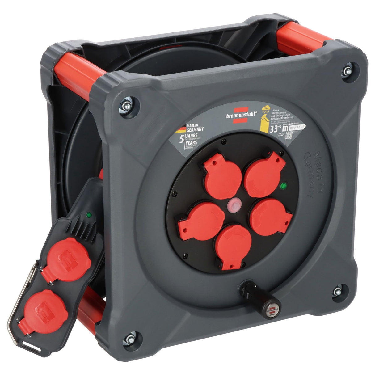 Brennenstuhl Carrete de Cable de construcción Profesional con Powerblock KC 3200 5 (33+5m, Cable H07RN-F 3G2,5 en Negro, 5 Tomas de Seguridad, Uso en Exterior Permanente, Fabricado en Alemania)