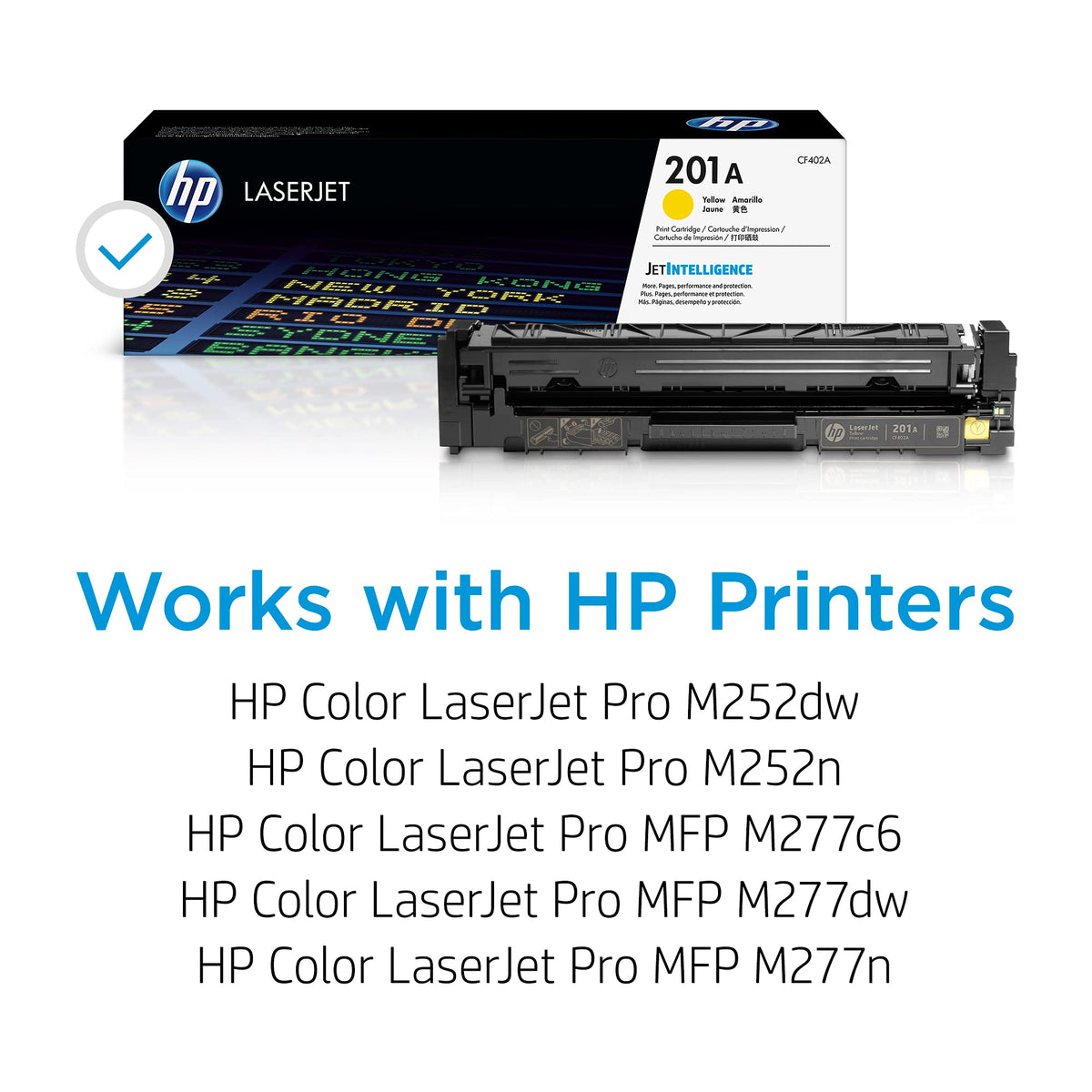 HP 201A CF402A, Amarillo, Cartucho Tóner Original, de 1.330 páginas, para impresoras HP Color LaserJet Pro serie 252, 274 y 277